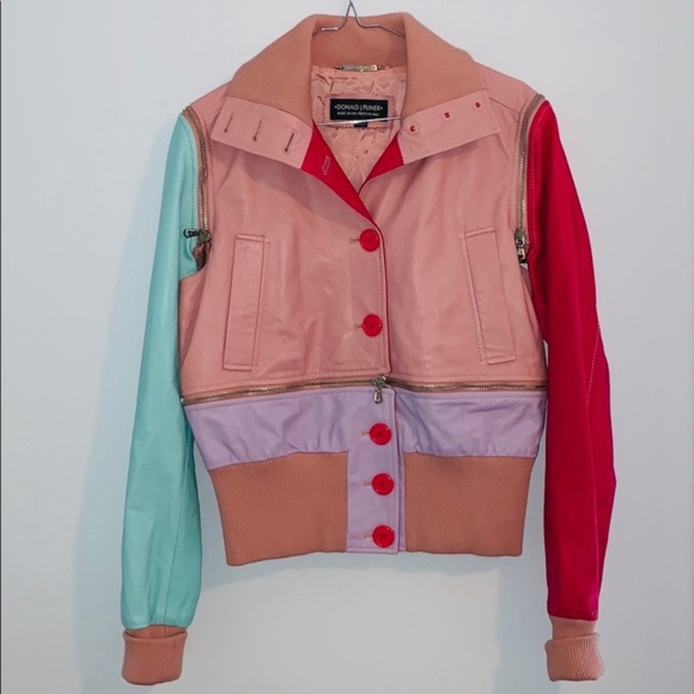 Donna Karan Multicolor Panel Bomber Jacket - Pink/Red/Mint
